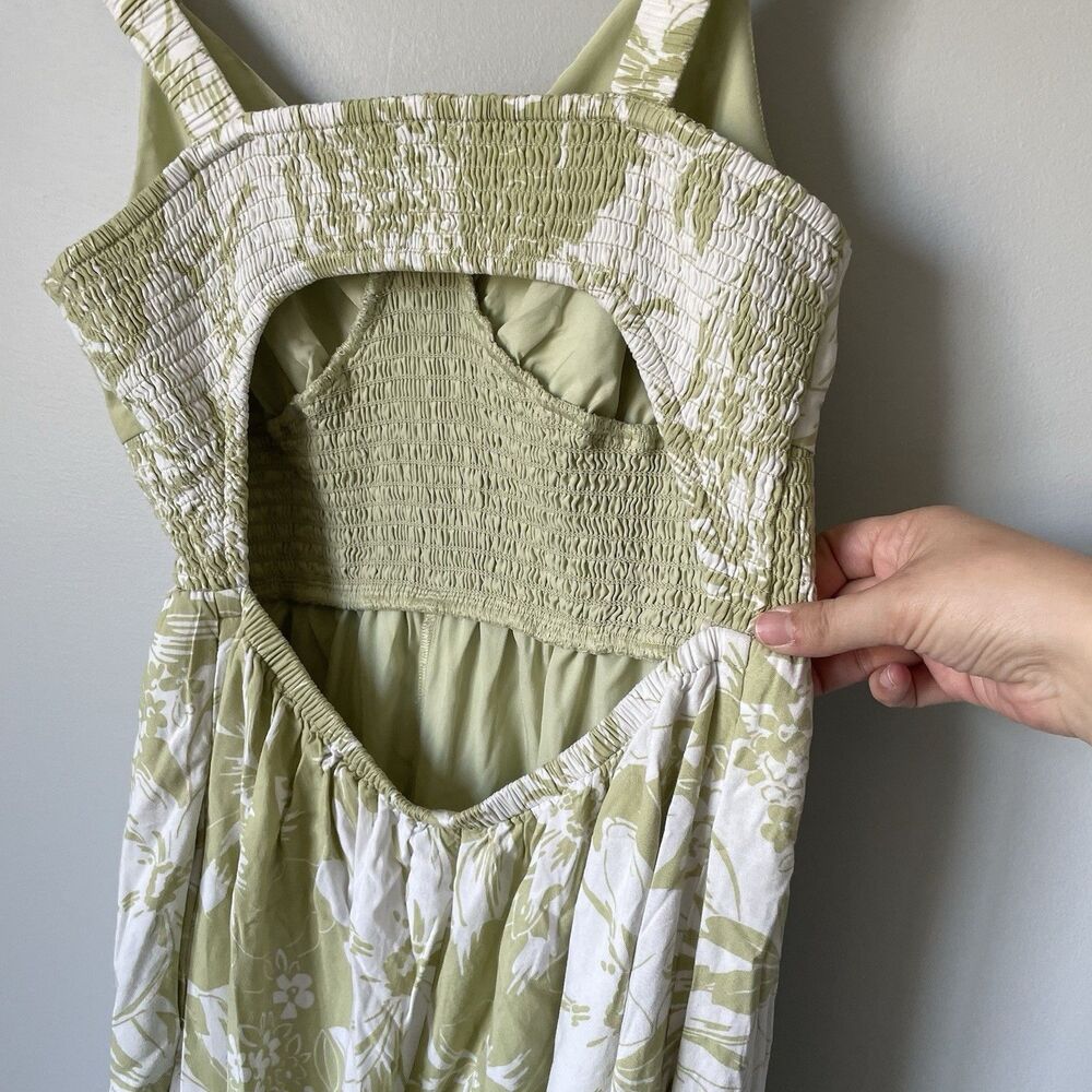 American Eagle Jumpsuit Tropical Floral Print Green White Backless Women's Large - Picture 6 of 13